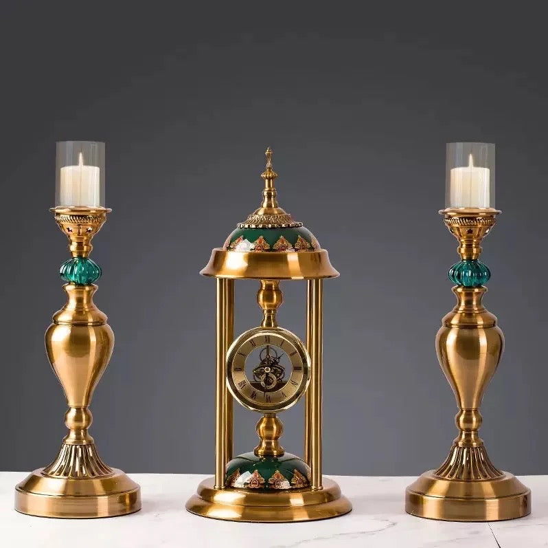 European Vintage Metal Table Clock ( 3pc set )