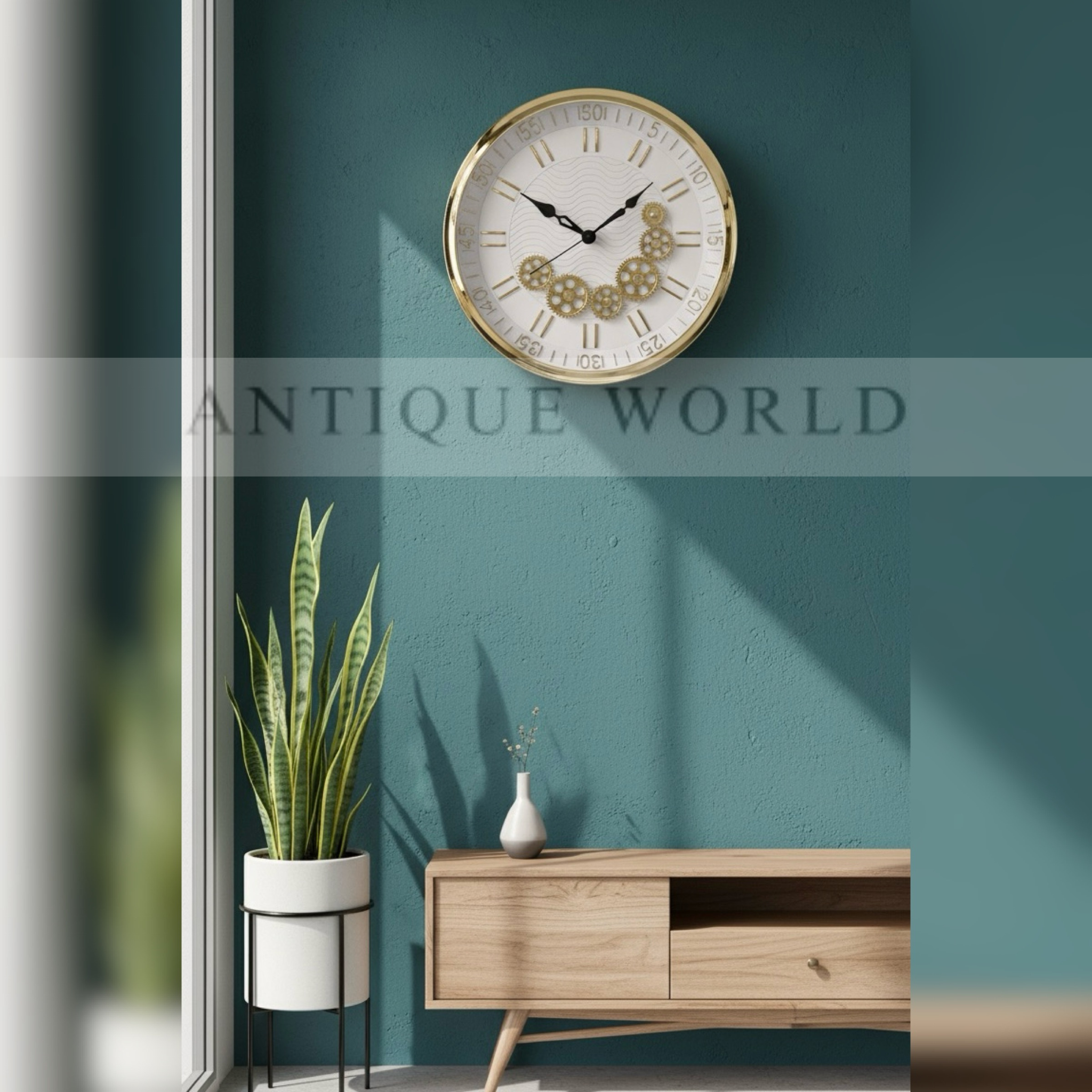 Golden Gear Elegance Wall Clock