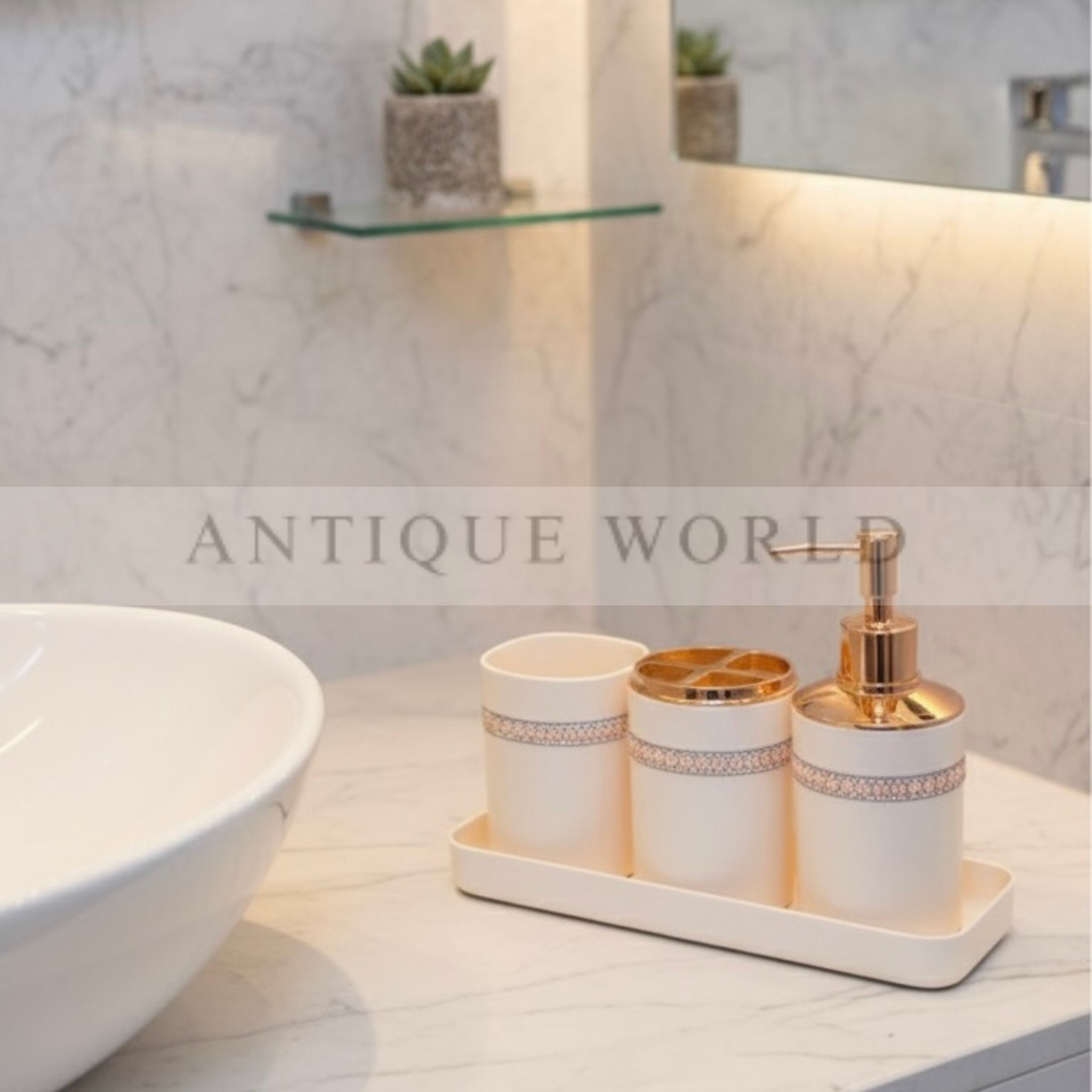 Rose Gold Accent Ceramic Bath Set