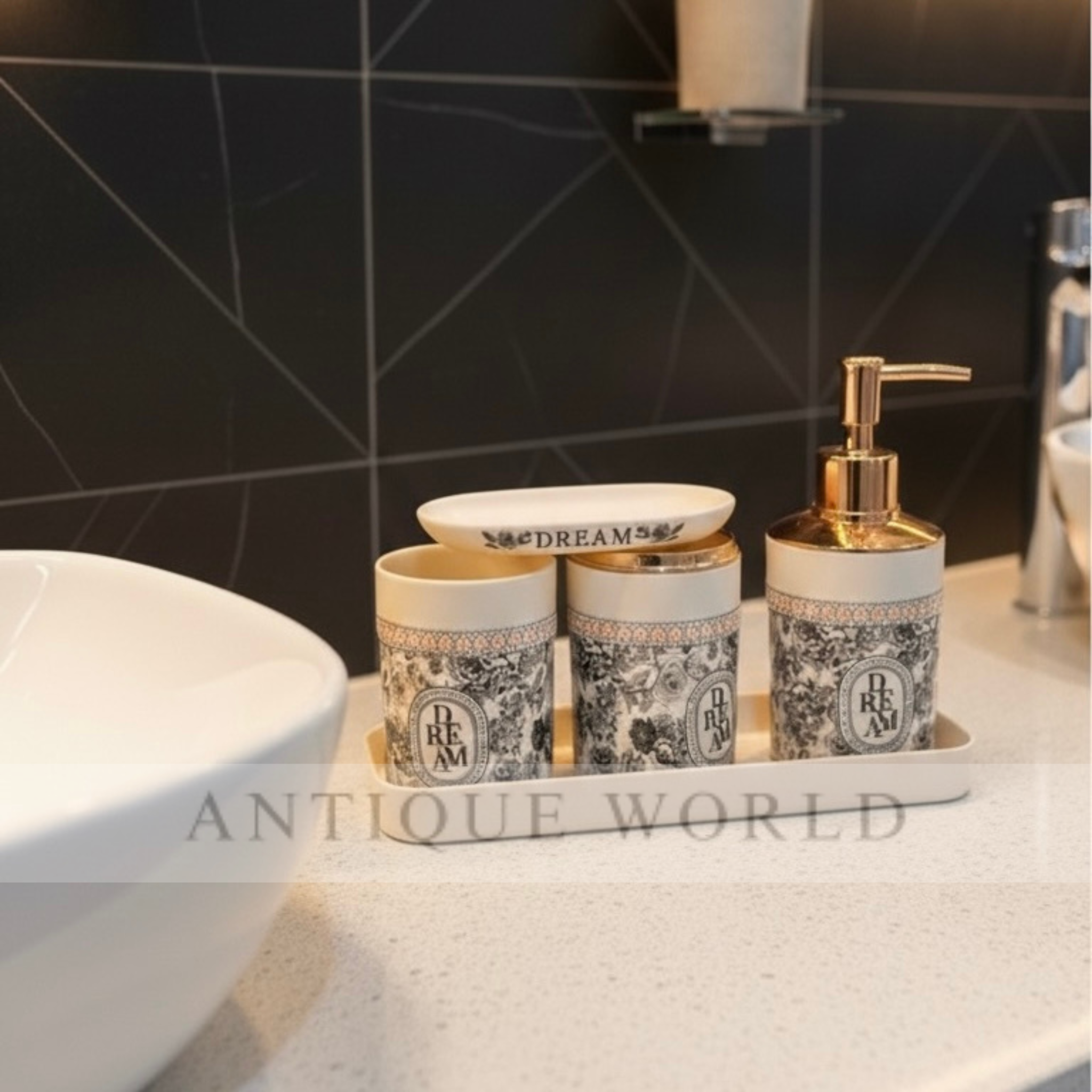 "Dark Dream" Vintage Print Bath Set