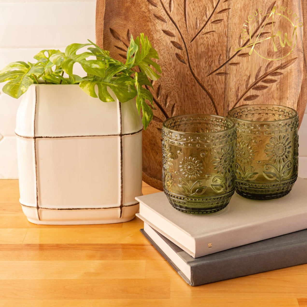 Flat Check White Vase
