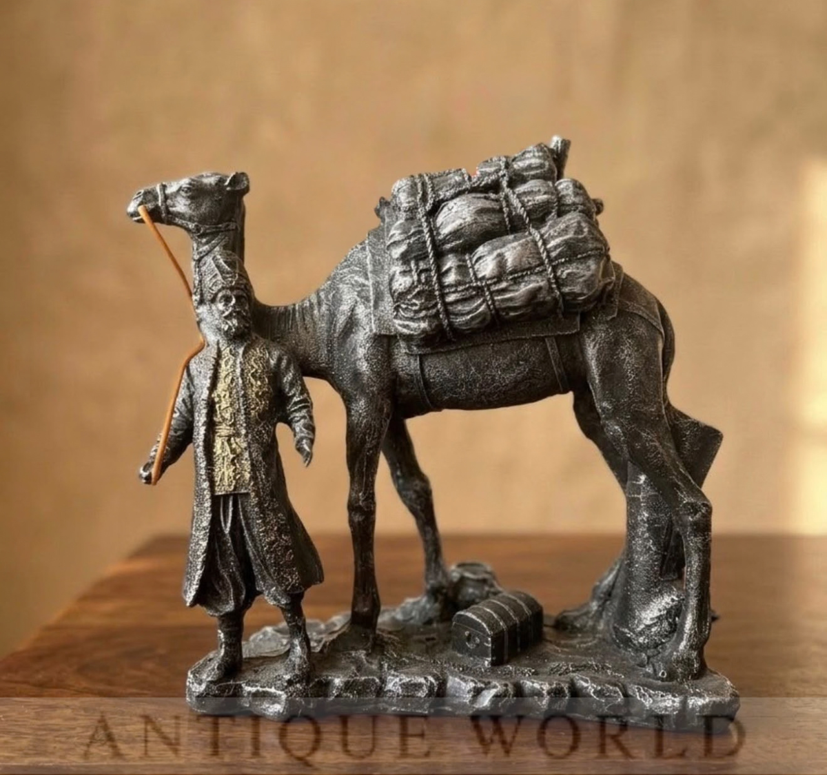 Traditional Traveler & Camel Statue with Treasure Load