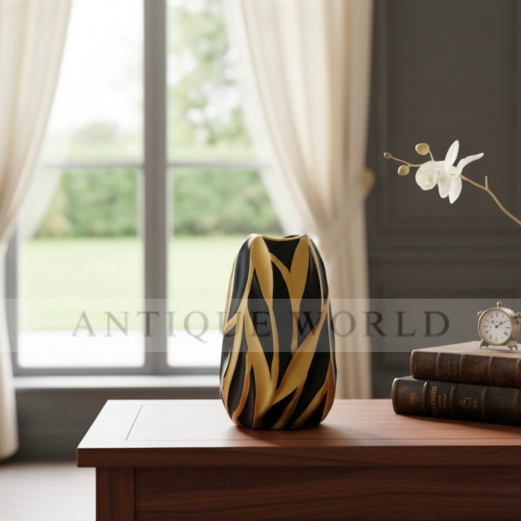 Iris Black & Gold Carved Vase ( Set of 3 )