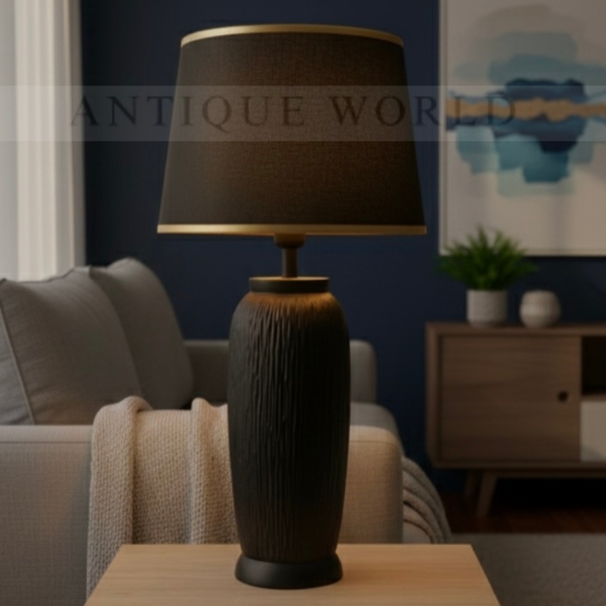 Contemporary Matte Black Table Lamp with Gold Accents