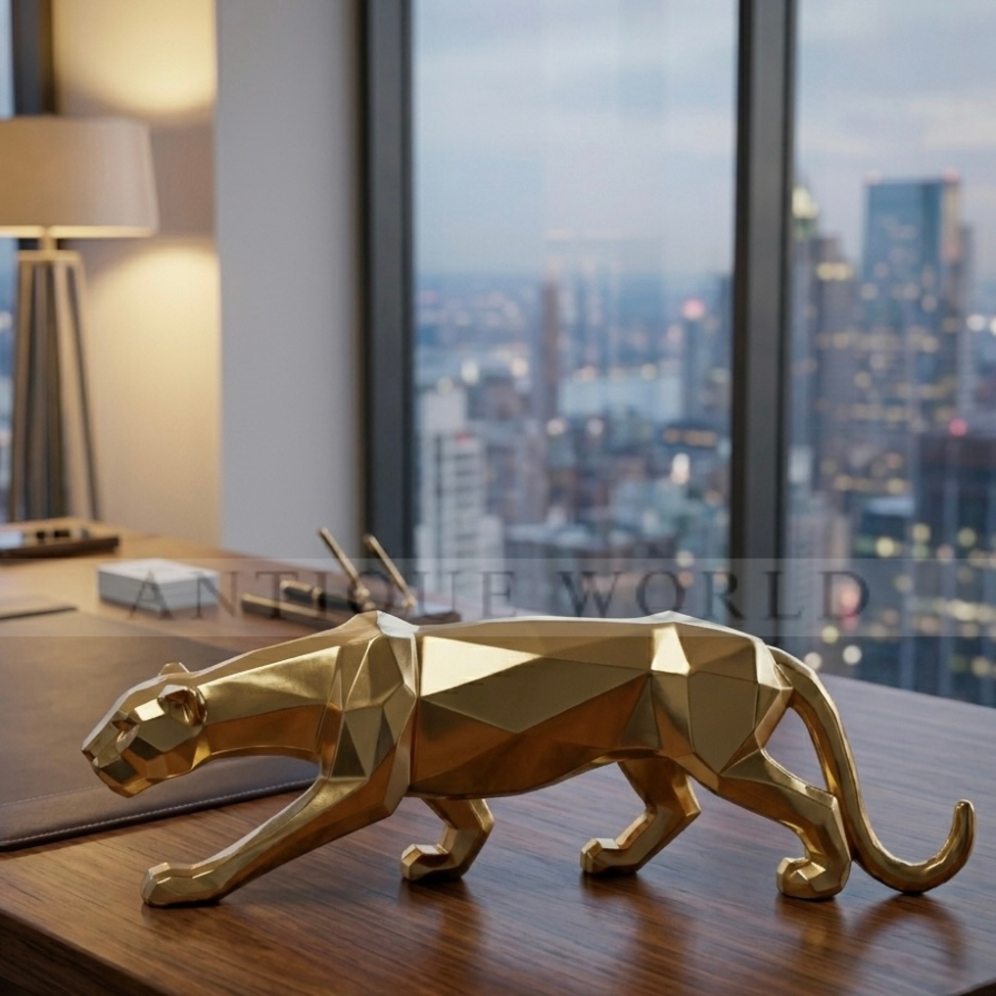 Geometric Crackle-Finish Panther Sculpture