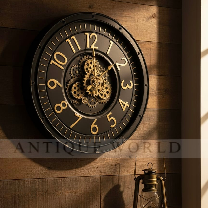 Vintage Styled Wall Clock with Moving Gear