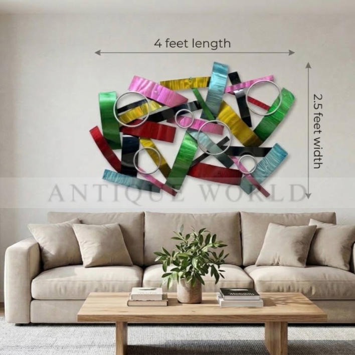 Multicolor Abstract Metal Wall Art with Geometric Rings
