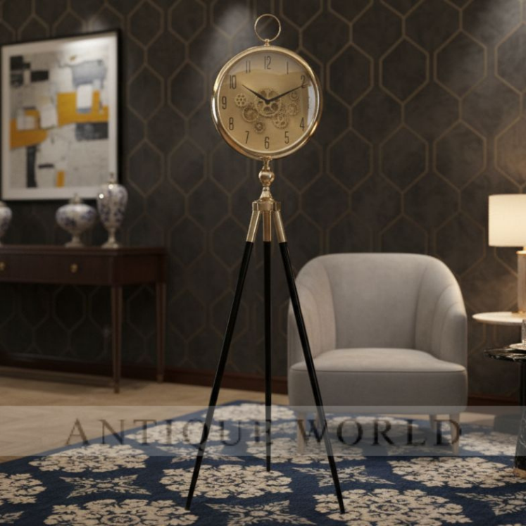 Modern Industrial Tripod Floor Clock