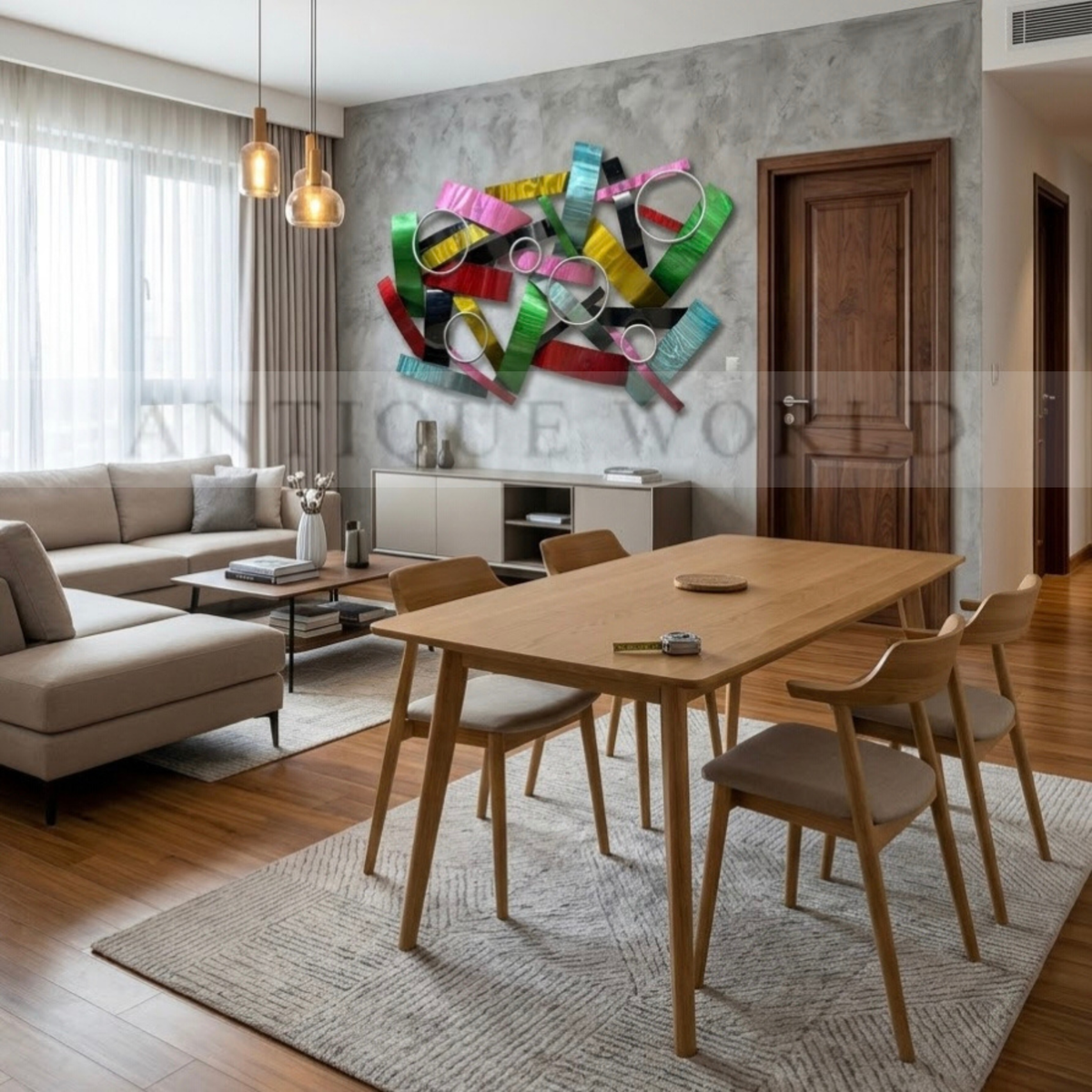 Multicolor Abstract Metal Wall Art with Geometric Rings