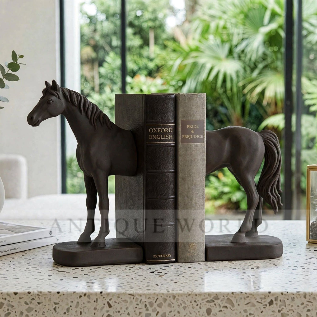 “Modern Black Horse Bookend Set – Resin Decorative Book Holders”