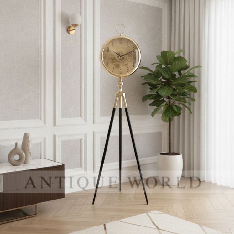 Modern Industrial Tripod Floor Clock