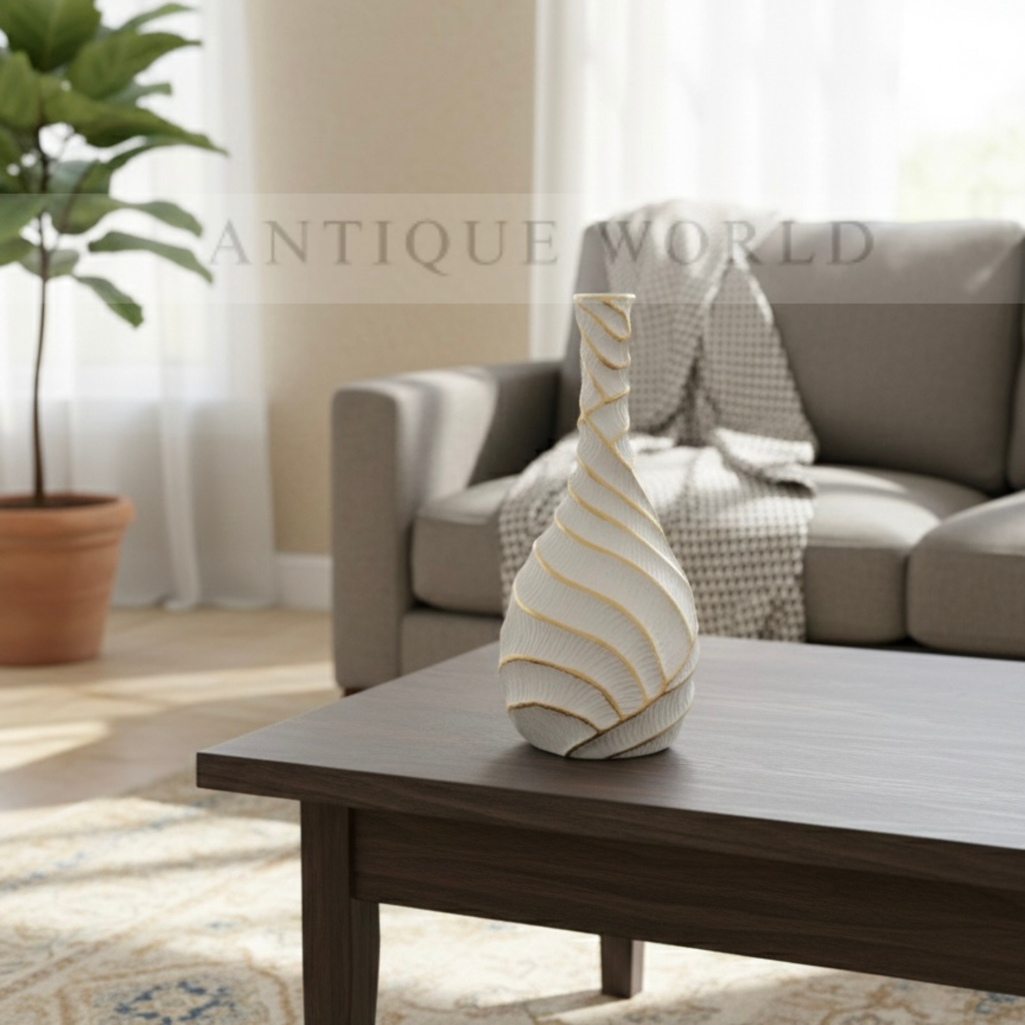 Modern Spiral Ribbed Ceramic Vase