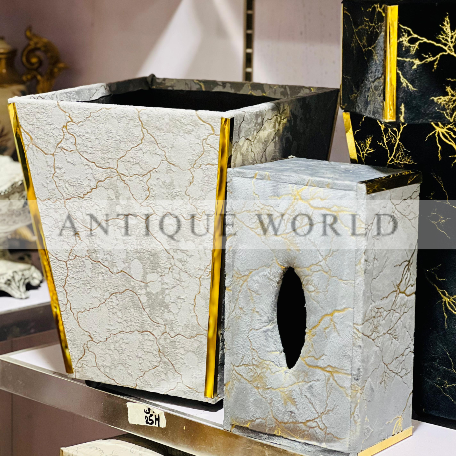 Velvet Fabric Tissue Box with Dustbin