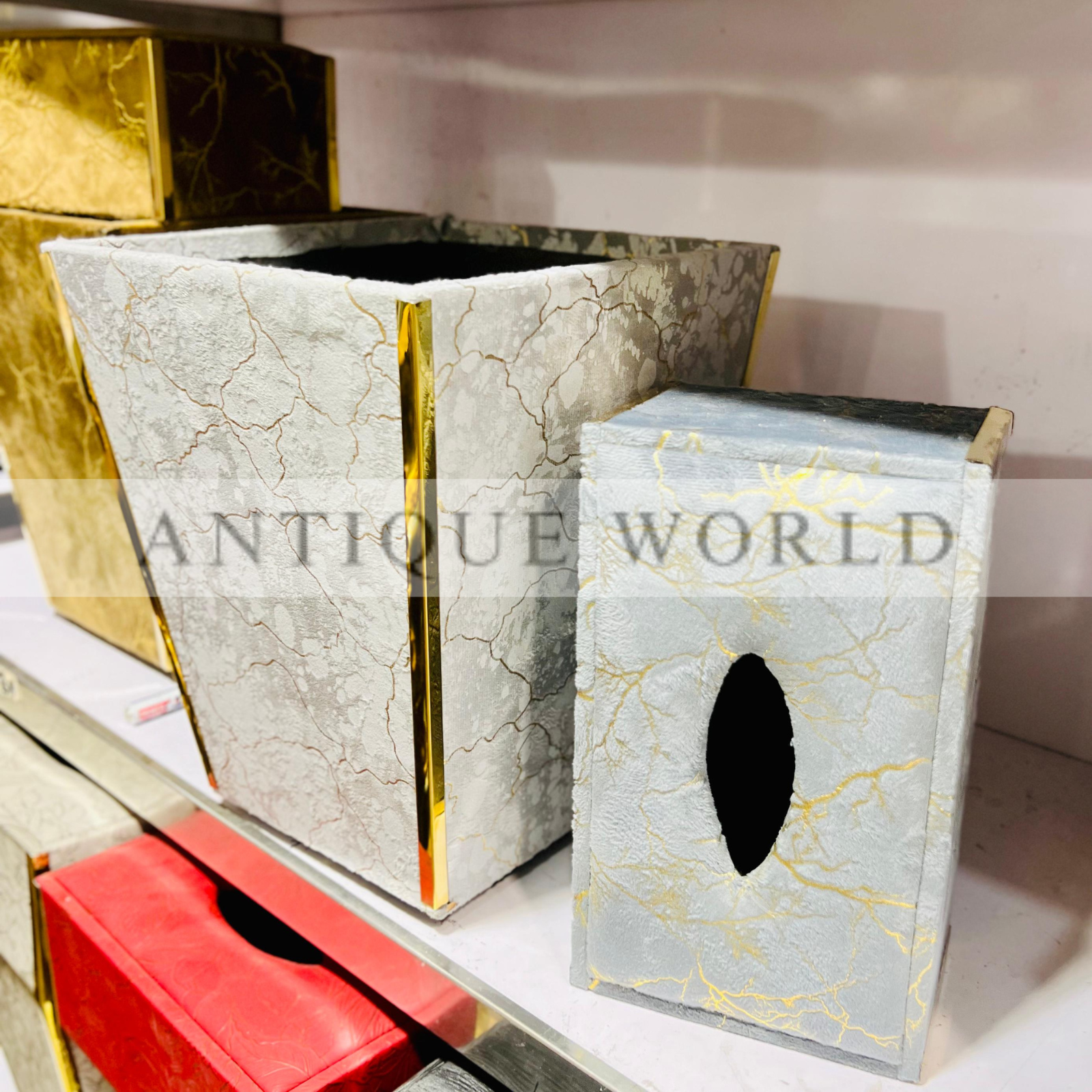 Velvet Fabric Tissue Box with Dustbin