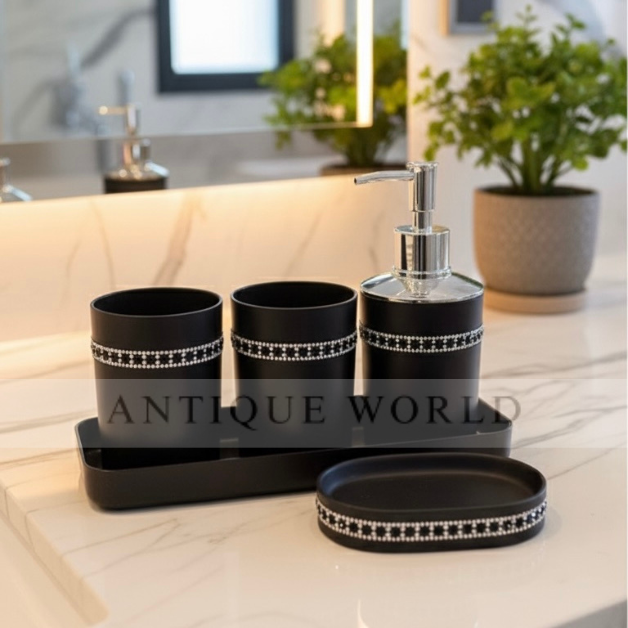 Matte Black Bling Bath Set
