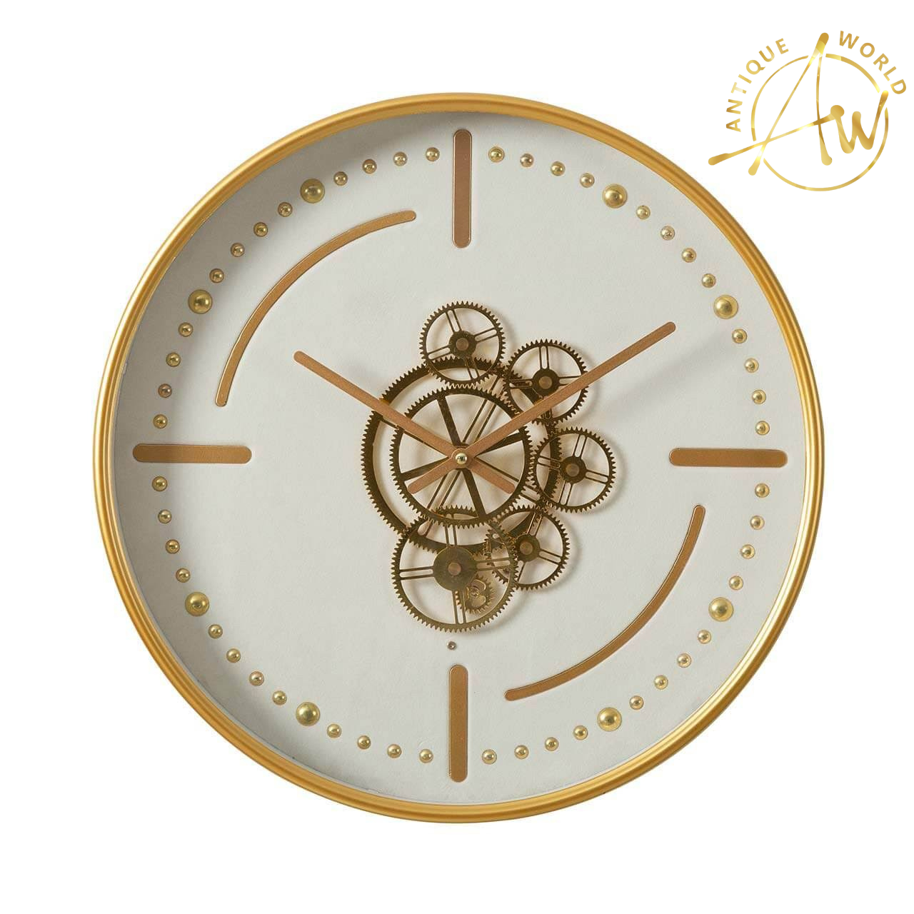 White and Golden Gears Wall Clock