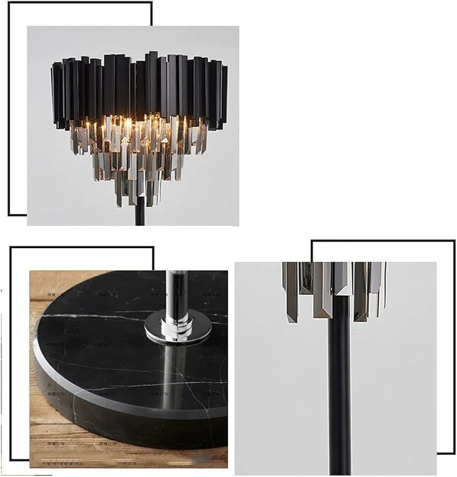 Metal Black Table Lamp with White Crystal Bars