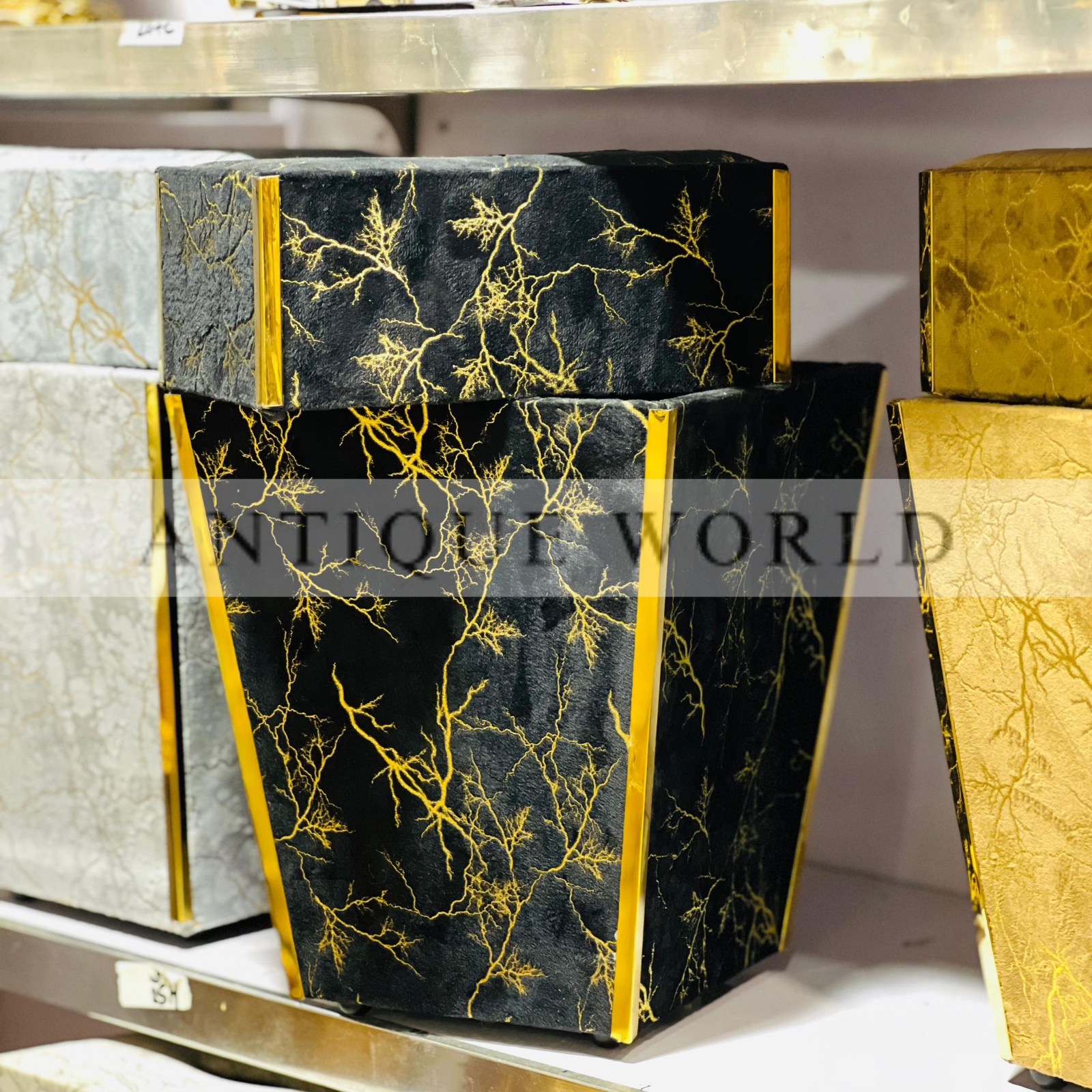 Velvet Fabric Tissue Box with Dustbin