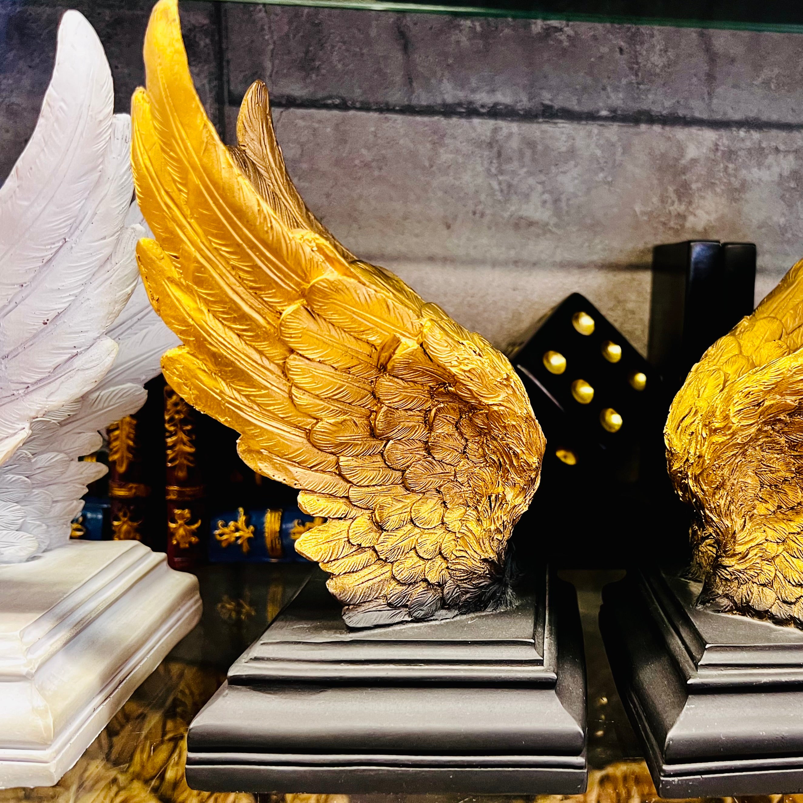 1 Pair Wings Bookend Golden&white