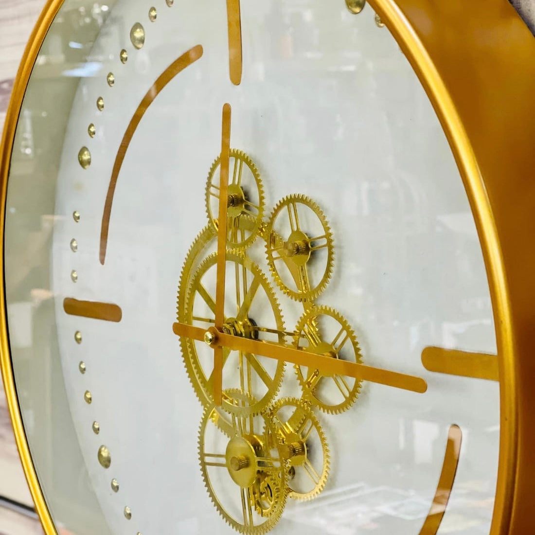 White and Golden Gears Wall Clock