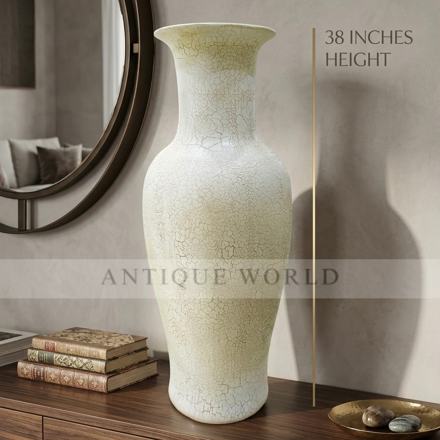 Ivory Serenity Tall Floor Vase with Dried Floral Arrangement
