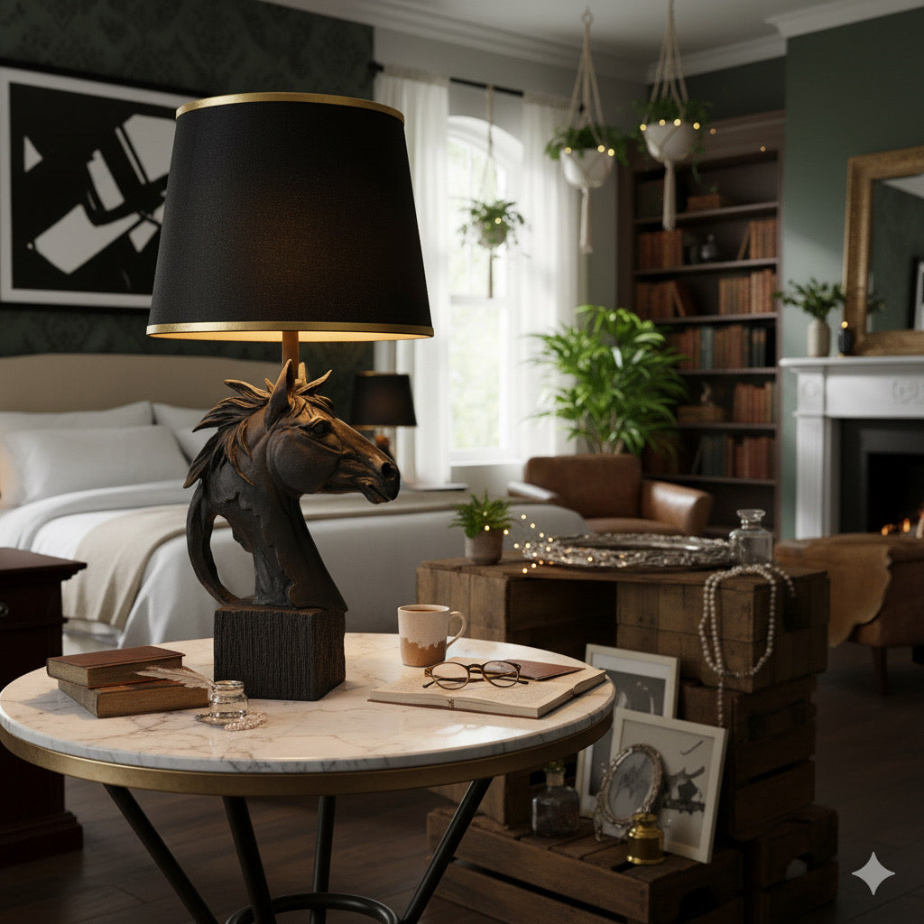 MATT BLACK STALLION HORSE LAMP