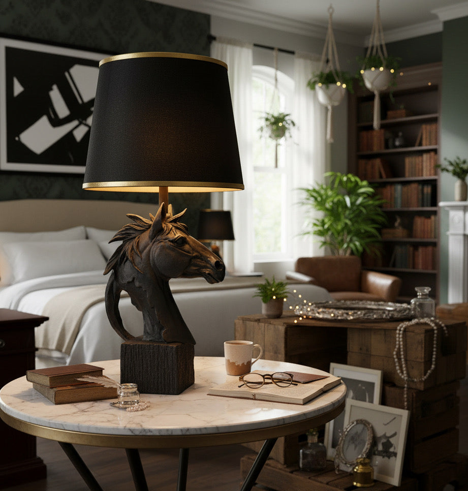 MATT BLACK STALLION HORSE LAMP