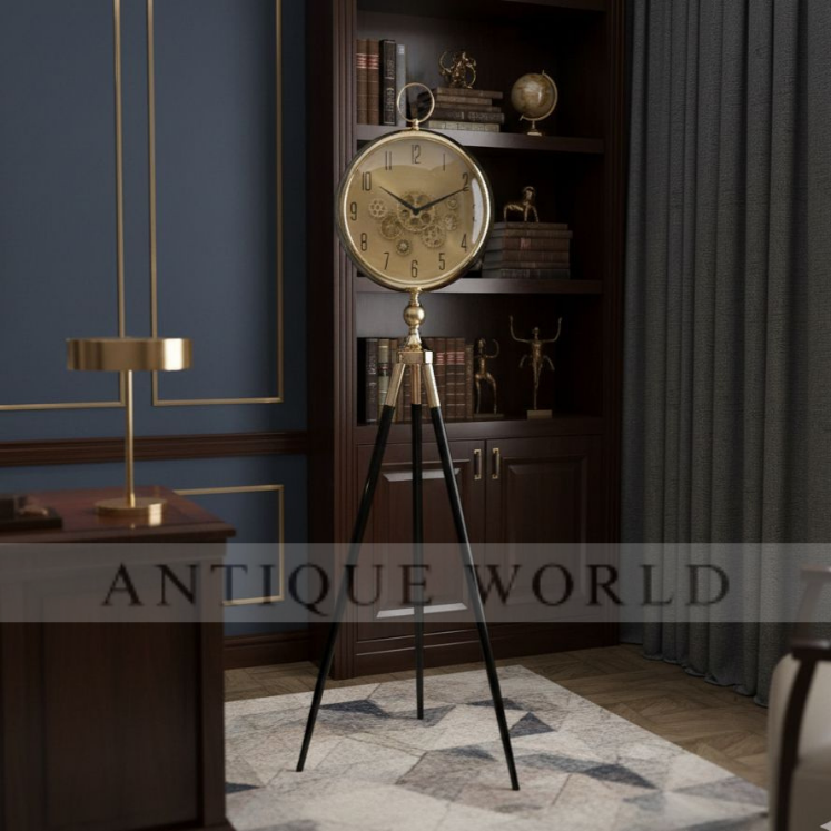 Modern Industrial Tripod Floor Clock