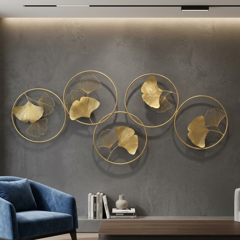 Golden Ginkgo Leaf Circle Elegance Wall Art