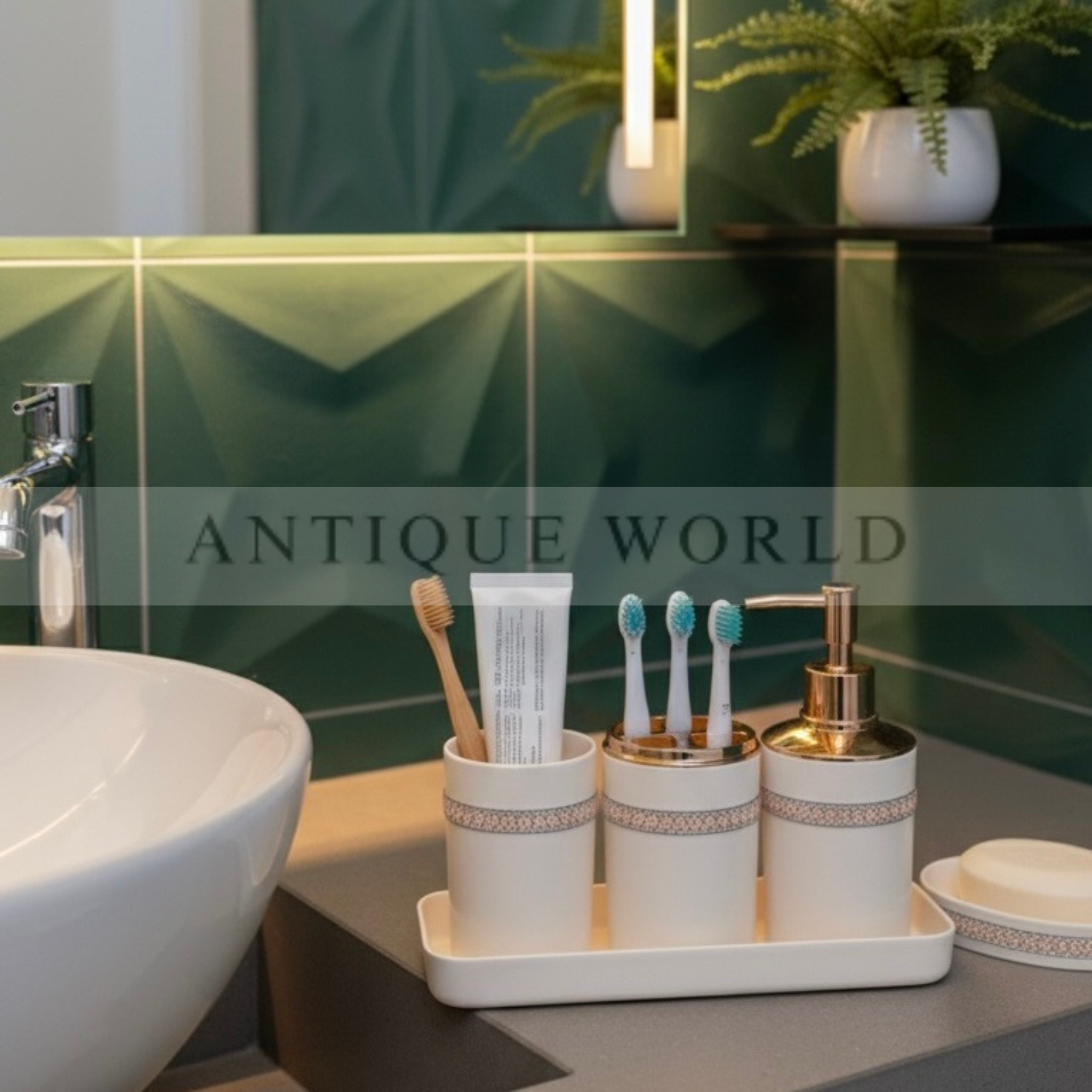 Rose Gold Accent Ceramic Bath Set
