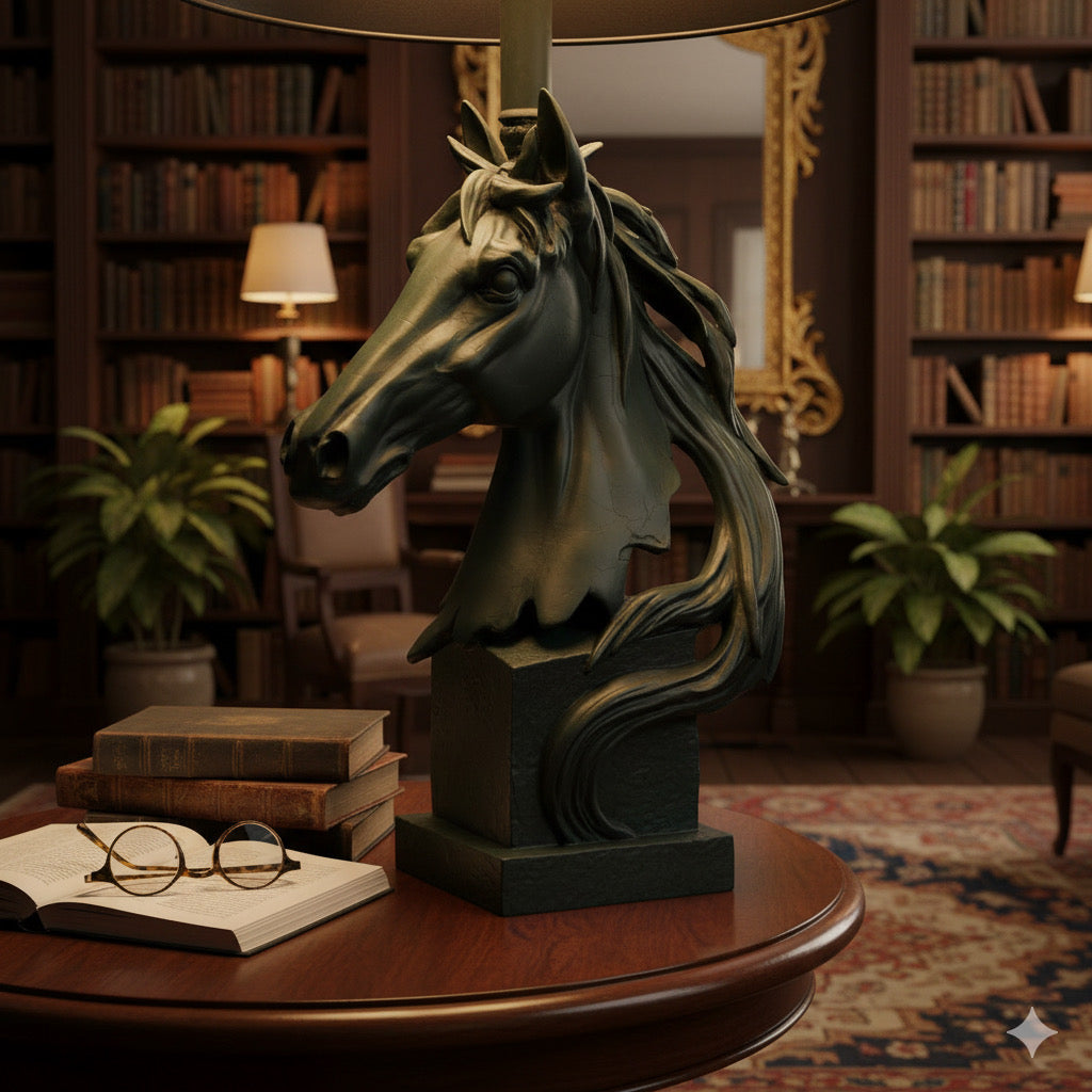 MATT BLACK STALLION HORSE LAMP