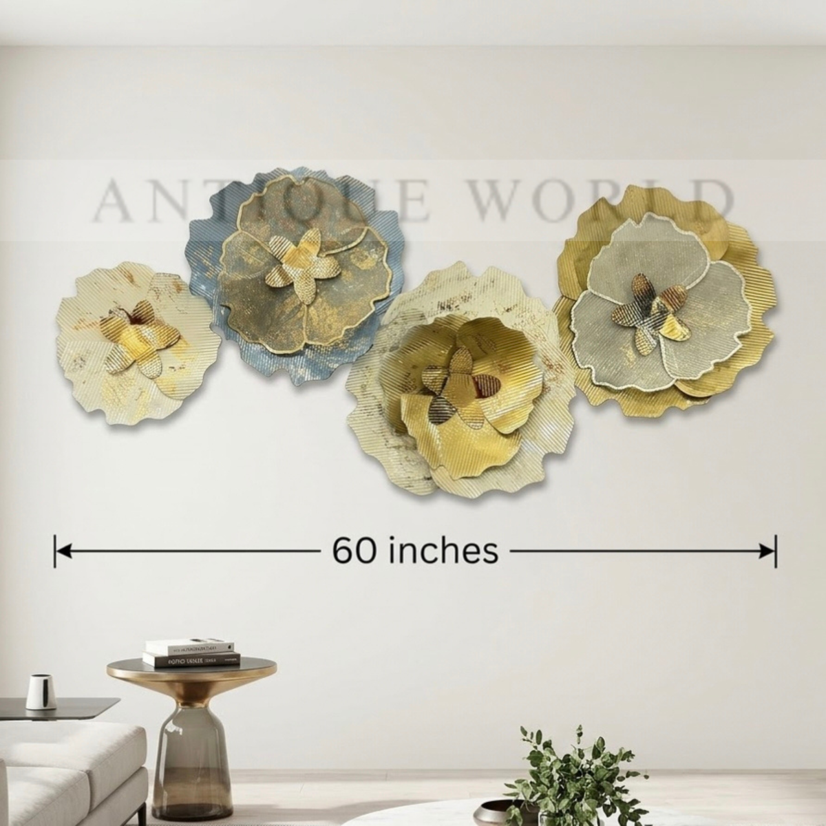Contemporary Gold and Silver Metal Flower Wall Decor
