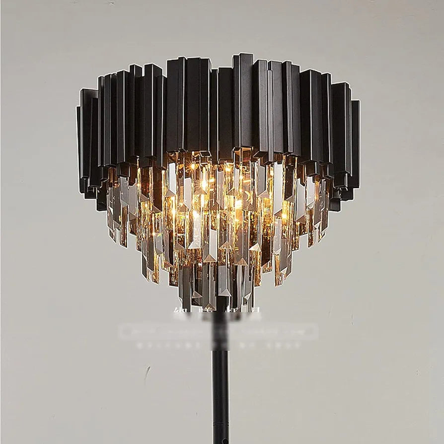 Metal Black Table Lamp with White Crystal Bars