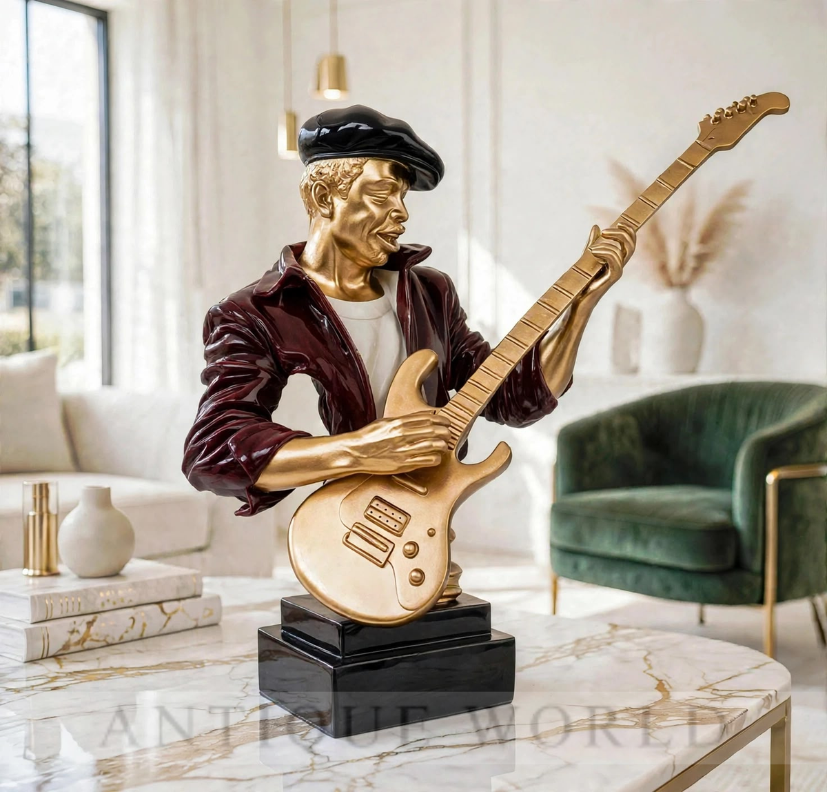 Golden Guitarist Elegance Sculpture.