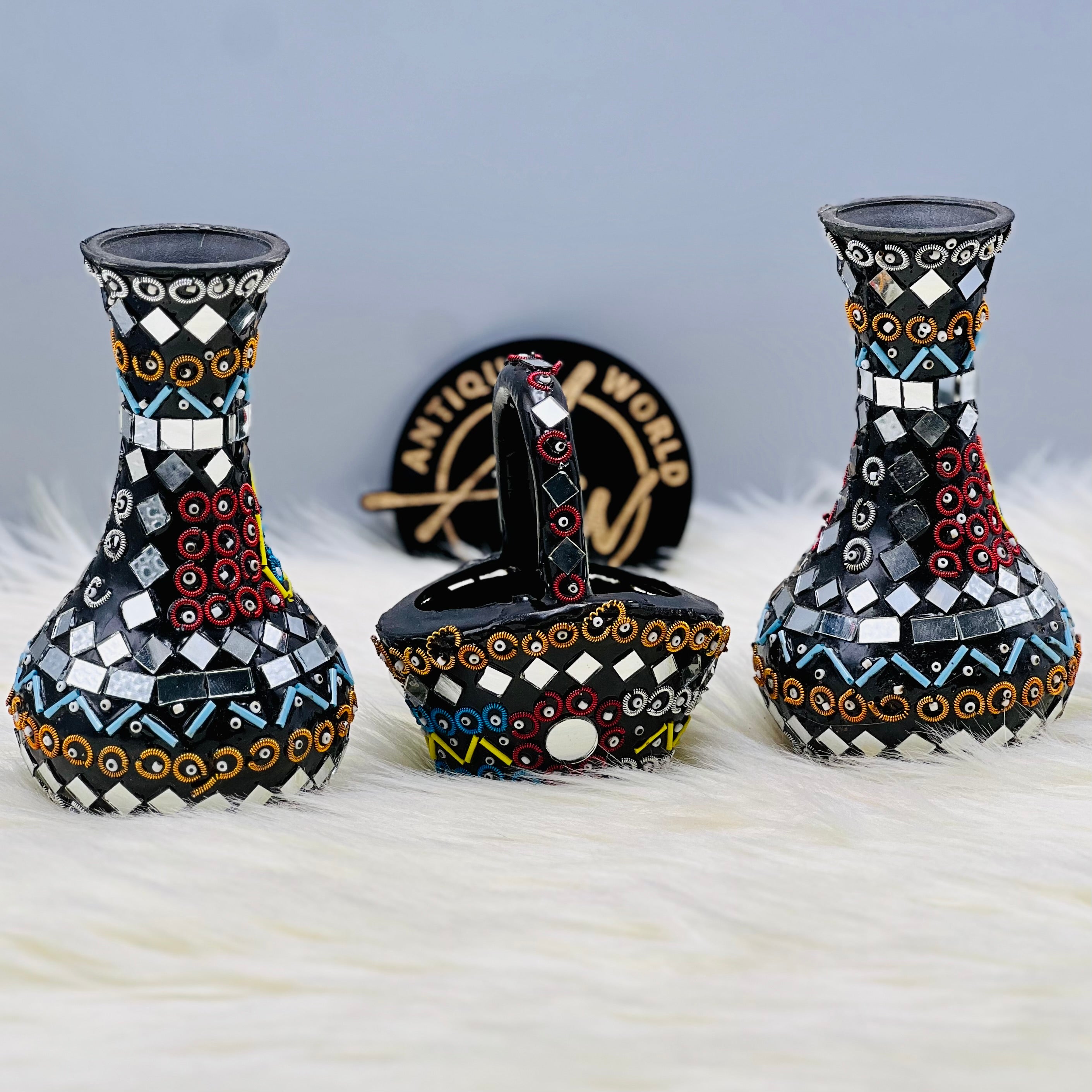 Mirror Beads Oriental Vase Basket Set