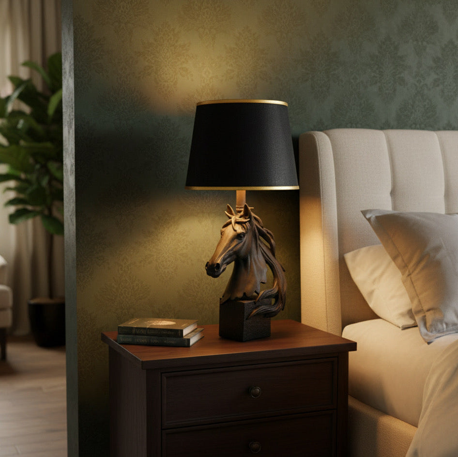 MATT BLACK STALLION HORSE LAMP