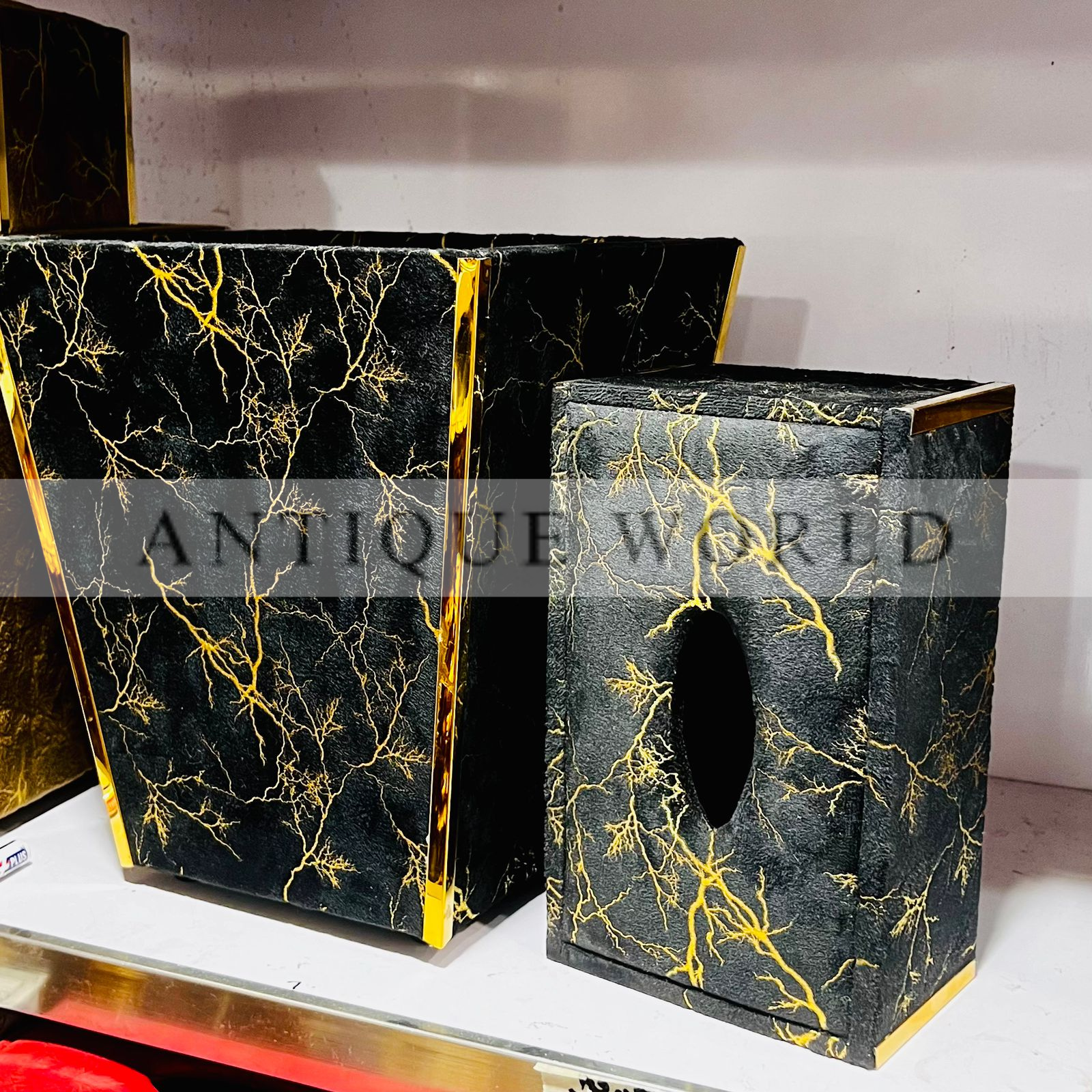 Velvet Fabric Tissue Box with Dustbin