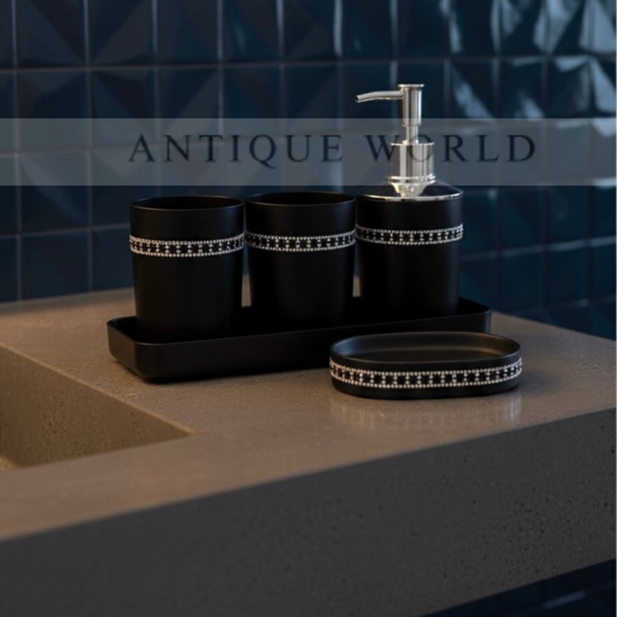 Matte Black Bling Bath Set