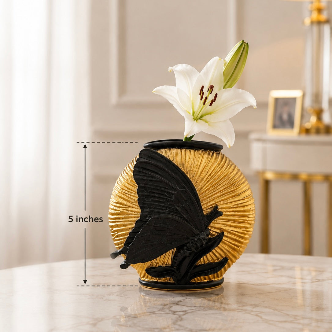Luxury Black & Gold Butterfly Accent Vase
