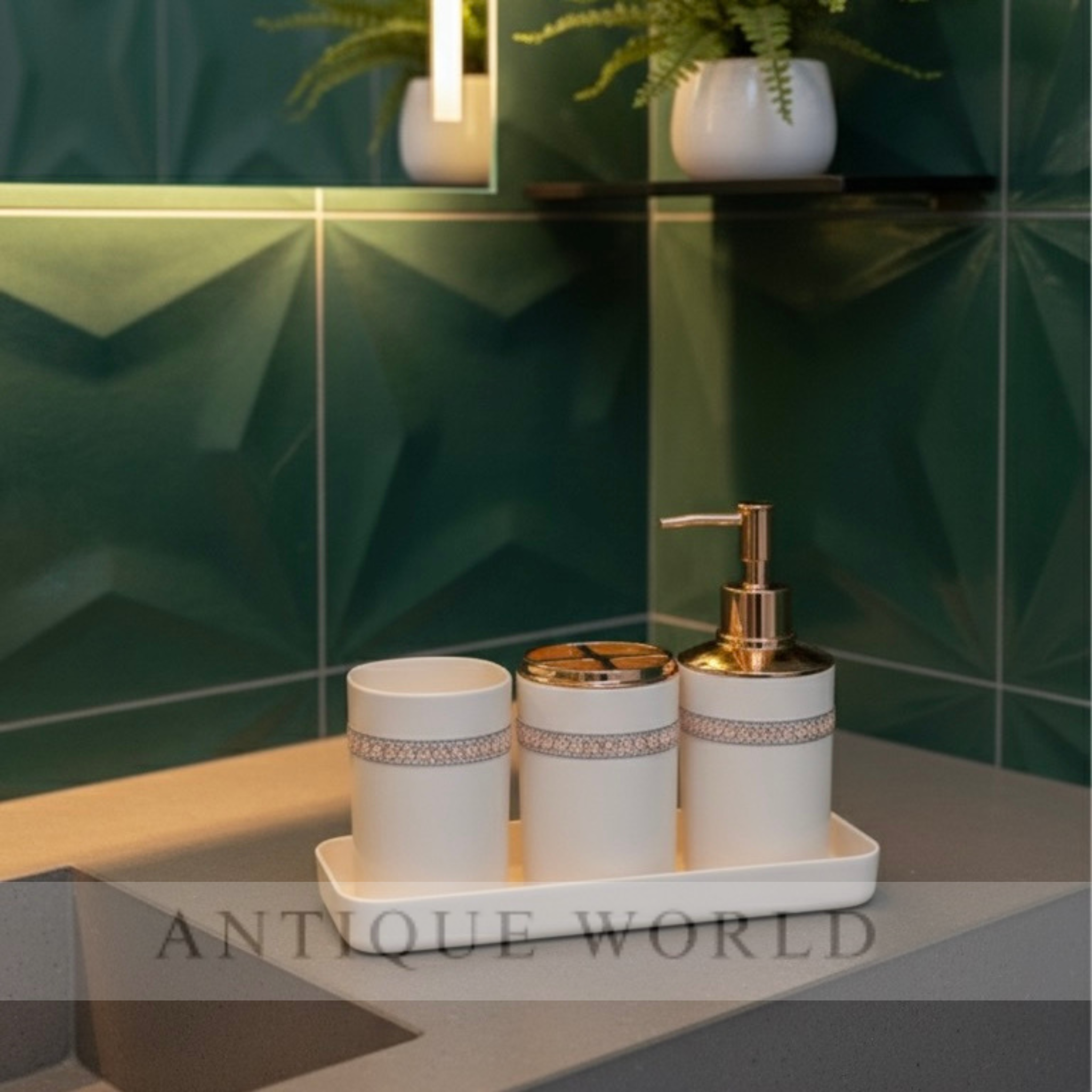 Rose Gold Accent Ceramic Bath Set