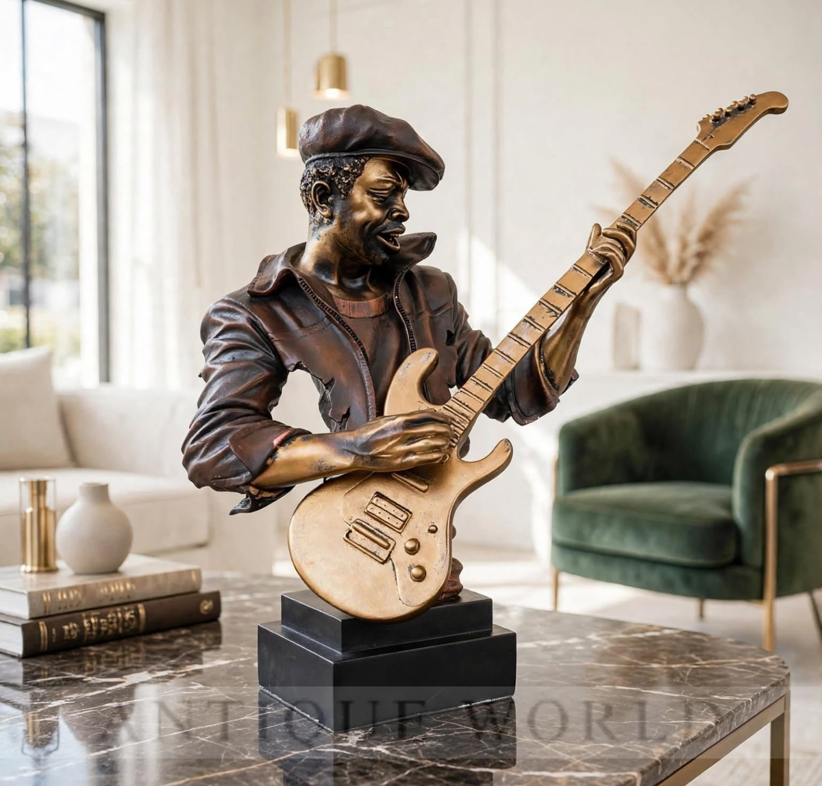 Golden Guitarist Elegance Sculpture.