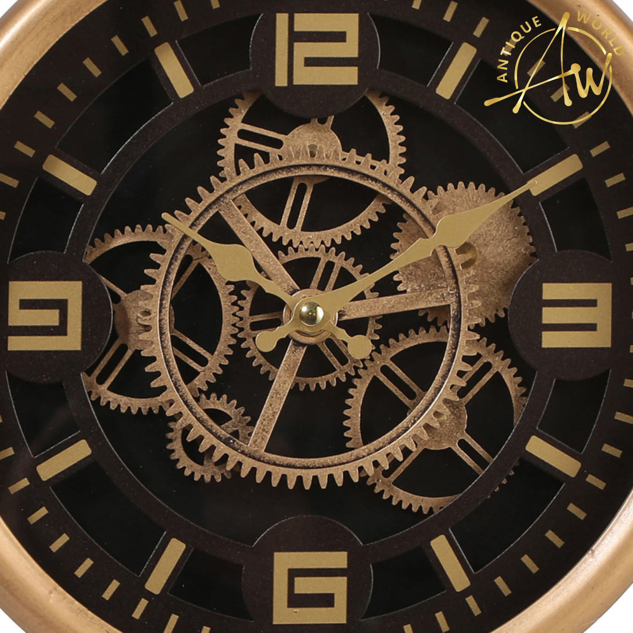 Gold Metal Moving Gears Stem Desk Clock