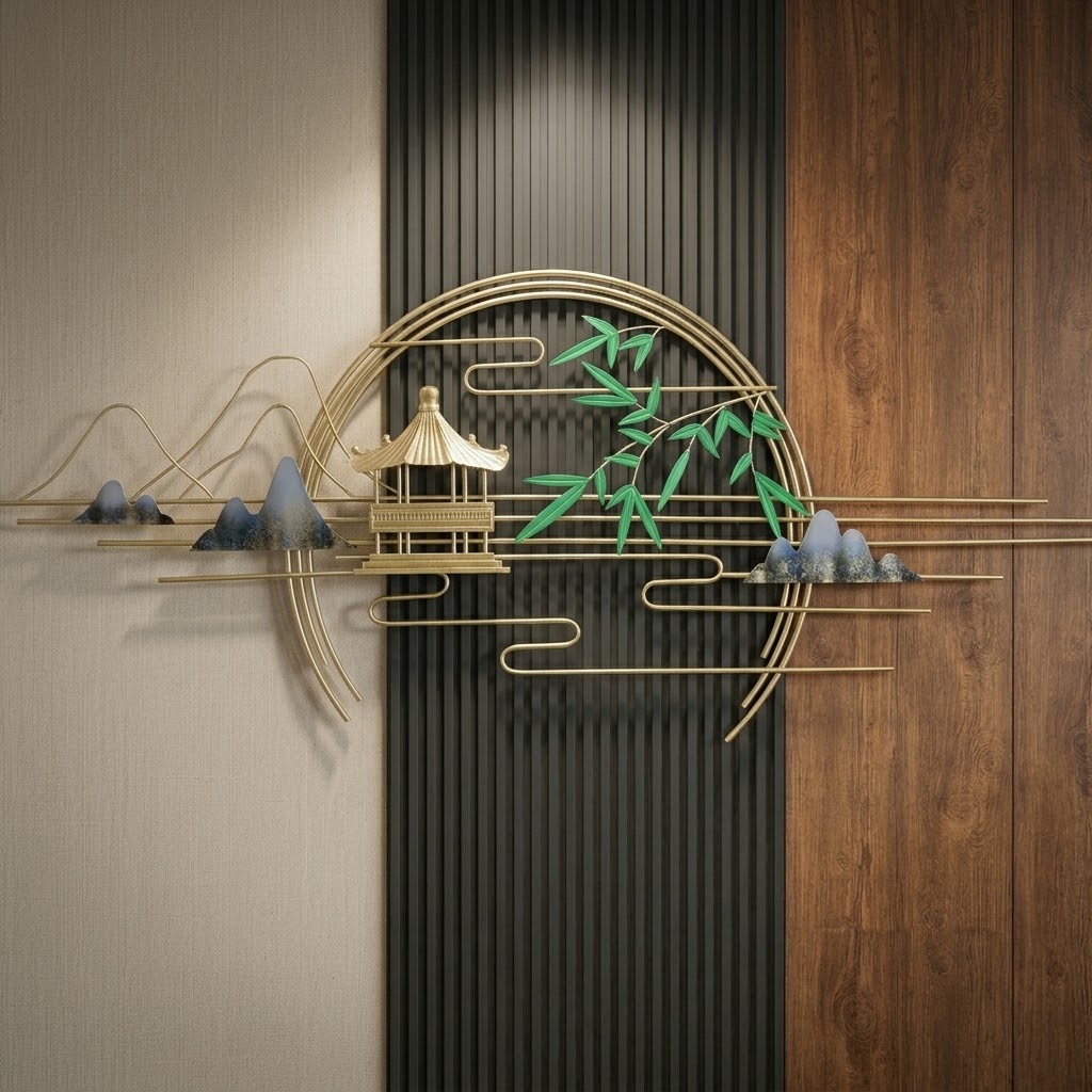 Golden Zen Pavilion Elegance Metal Wall Art