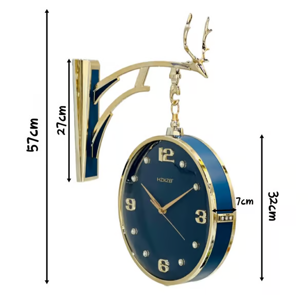 Luxury Deer Head Round Wall Hanging Double Sided Retro Station Wall Clock