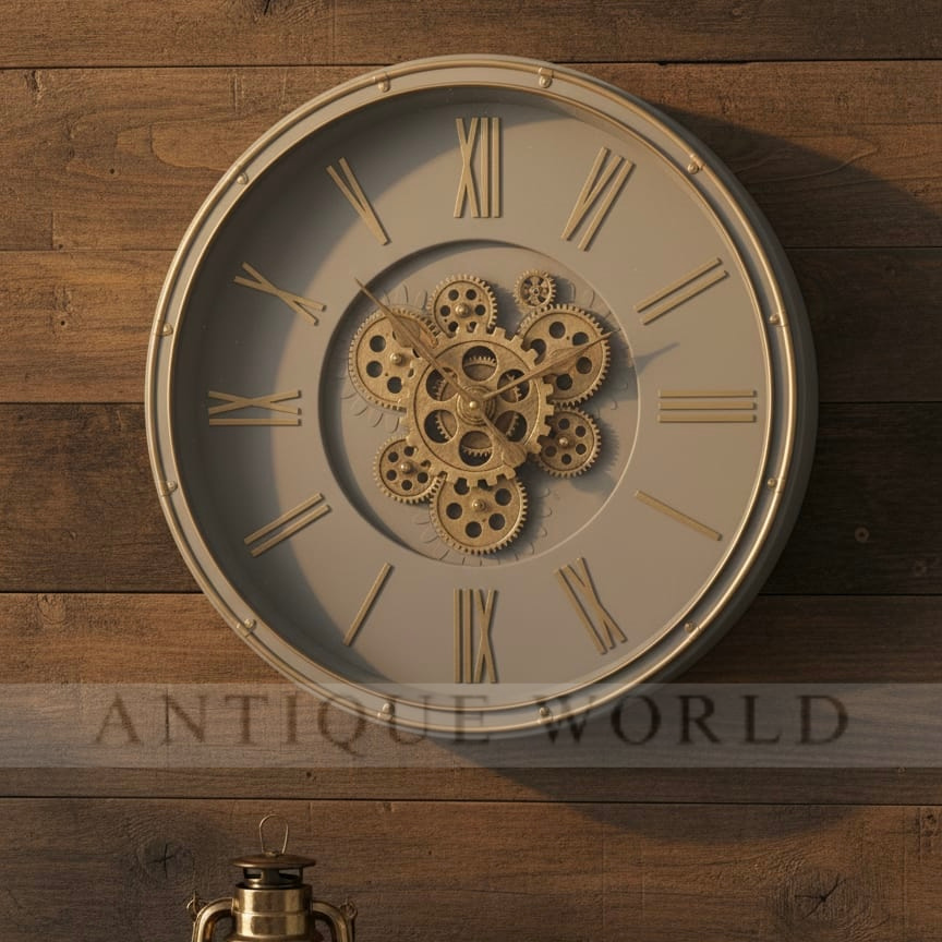 Vintage Rustic Moving Gears Wall Clock