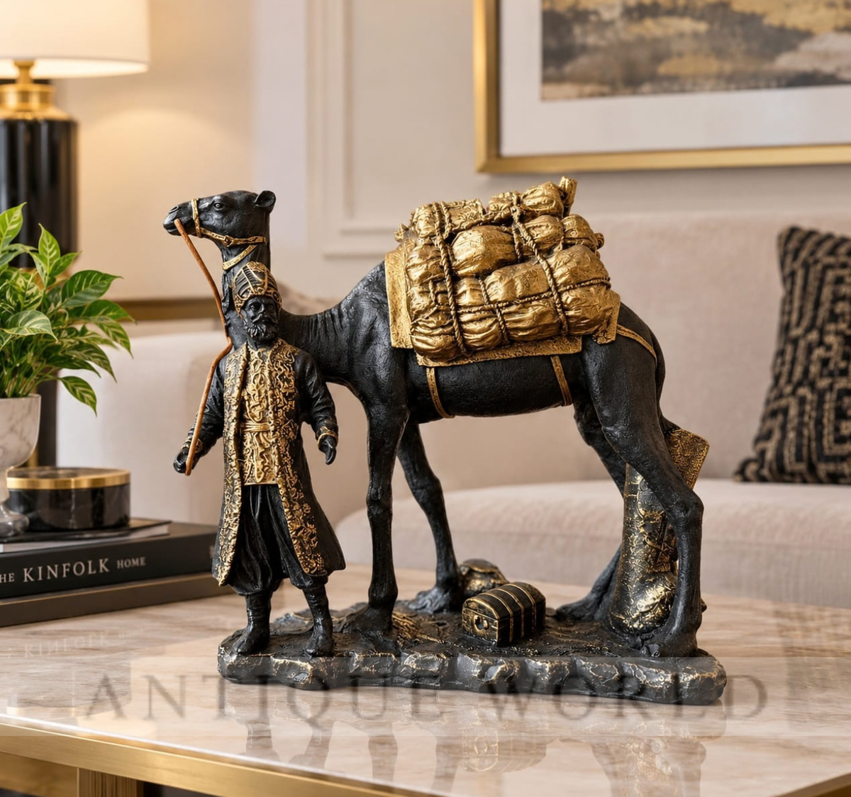 Traditional Traveler & Camel Statue with Treasure Load