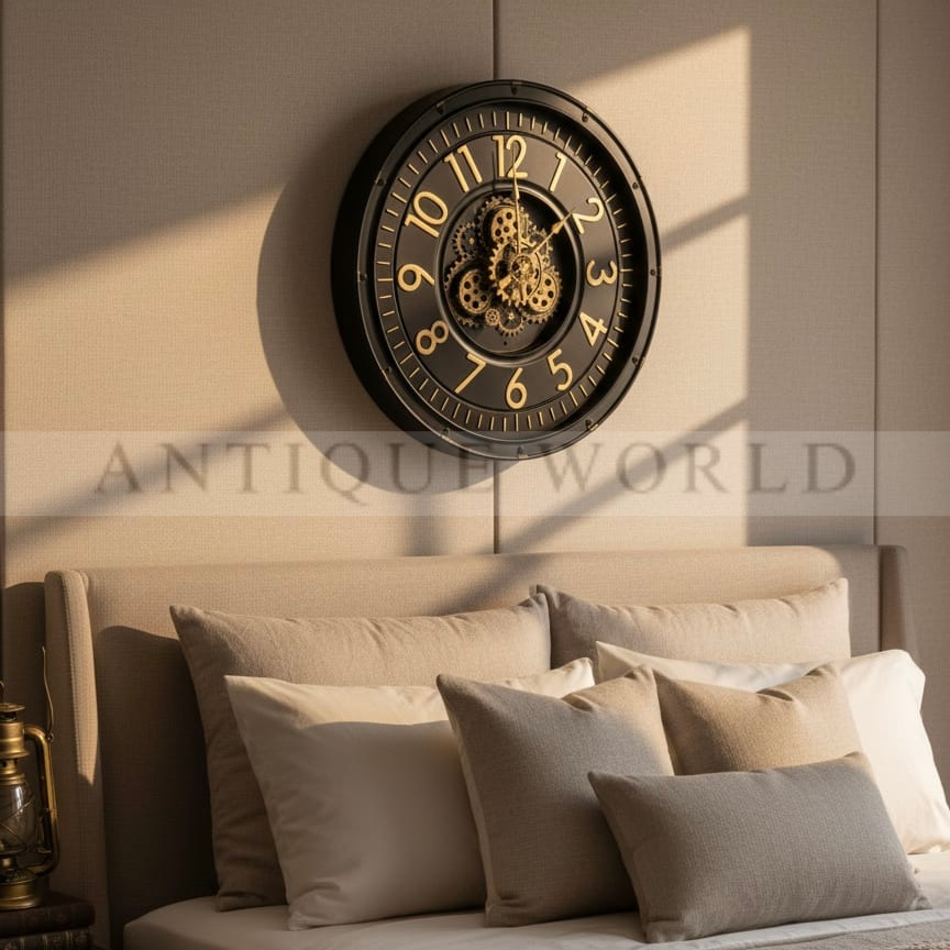 Vintage Styled Wall Clock with Moving Gear