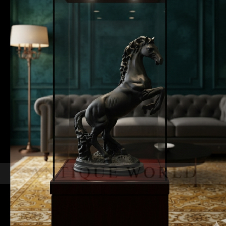 Contemporary Matte Black Galloping Horse Sculpture