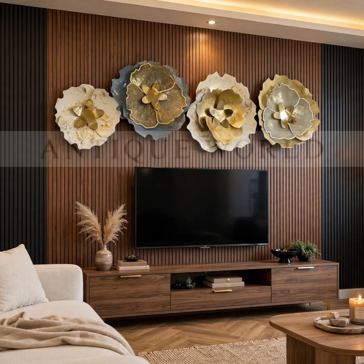 Contemporary Gold and Silver Metal Flower Wall Decor