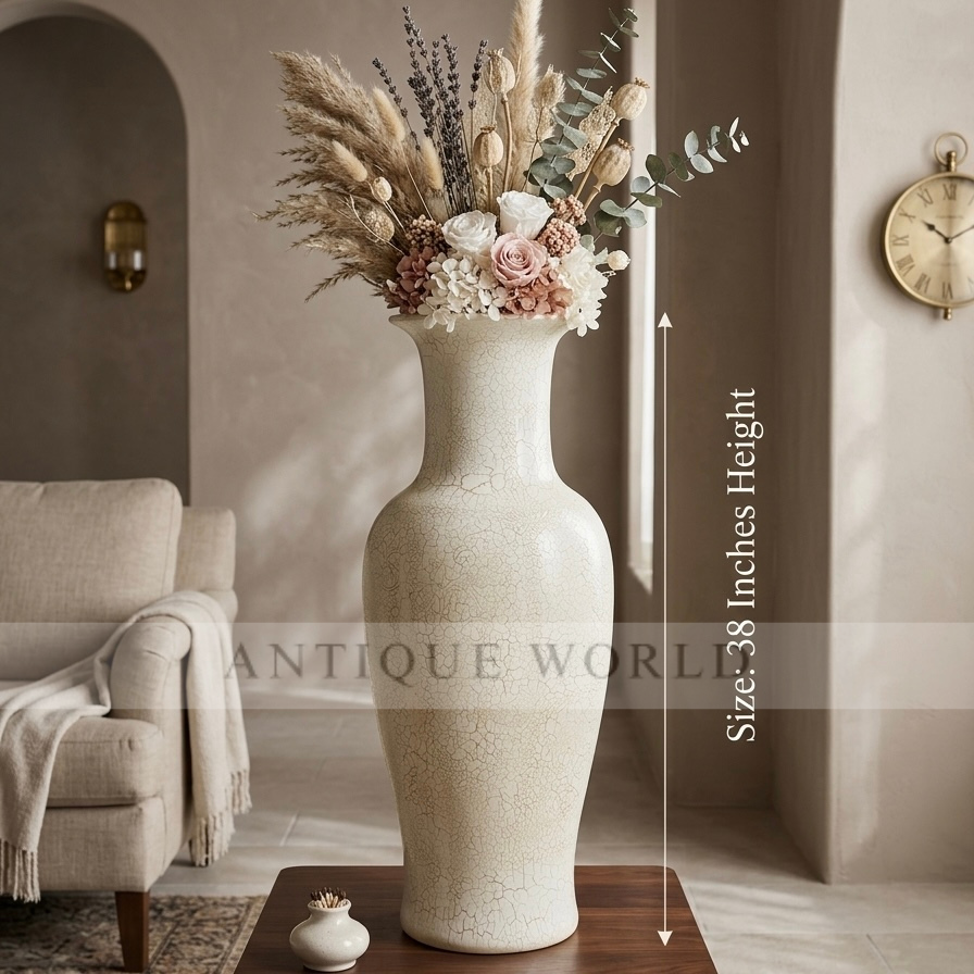 Ivory Serenity Tall Floor Vase with Dried Floral Arrangement